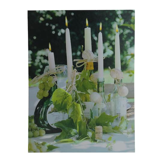 15.7" Lighted LED Champagne Taper Candles & Seashells Canvas Wall Art